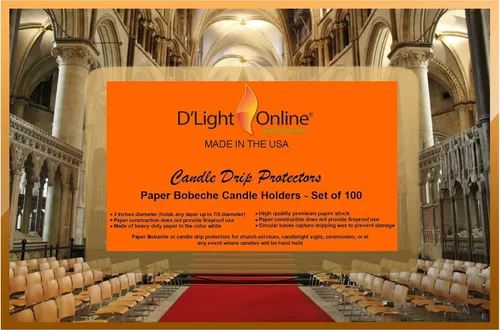 Vista 3 de D'light Online Protector de goteo – 100 portavelas Bobeche de papel para vigilia a la luz de las velas, servicio de la iglesia, misa de la iglesia