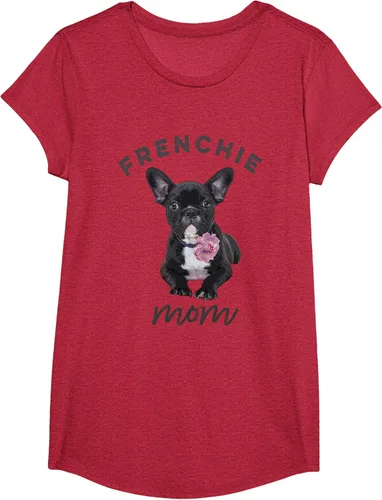 Vista 60 de Camiseta Bulldog Francés para Mujer, Frenchie Mom, Flor, Negro, S