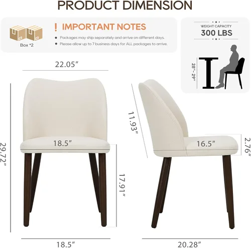 Vista 2 de MALOL Juego de 4 sillas de comedor, sillas de cocina tapizadas de tela con respaldo curvo, asiento acolchado y patas de madera maciza, silla