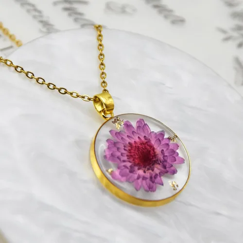 Vista 31 de Pressed Flower Necklace Gift for Women Personalized Handmade Necklaces Birth Flower Necklace