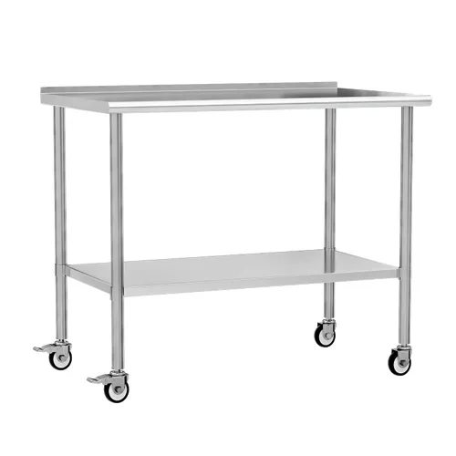 Vista 11 de Mesa de trabajo de acero inoxidable con ruedas, 24x24 pulgadas, mesa de preparación de alimentos NSF con salpicadero y estante inferior ajustable