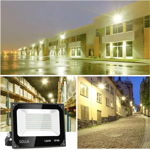 Vista 2 de SOLLA Paquete de 2 luces LED de 100 W, 10000 lm 3000 K, luz de inundación exterior blanca cálida, lámpara de inundación para interiores
