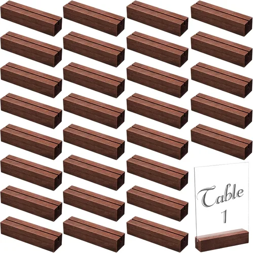 Vista 7 de Blosssound 24 tarjeteros de madera para colocar tarjetas, 3 x 1.6 x 0.8 pulgadas, color negro Table Number Stands Wedding Party Events, Name