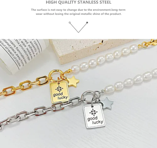 Vista 5 de Pulsera para mujer, delicadas pulseras de perlas, pulseras de perlas con dijes de acero inoxidable