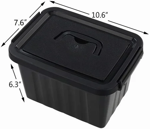 Vista 2 de Caja de almacenamiento de plástico negro de 6 cuartos de galón con asas, 6 paquetes