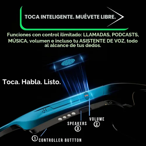 Vista 7 de XR Loud™ - Lentes inteligentes Bluetooth para ciclismo, multideporte, ChatGPT-Claude-Gem, iThinkLoud, privacidad IPX4 UV400 polarizada, anti-luz