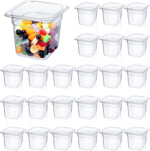 Vista 8 de Yinder 6 Piezas Bandejas de Plástico Transparente para Alimentos Tamaño 1/6 Recipientes de Policarbonato Apilables con Indicador de Capacidad
