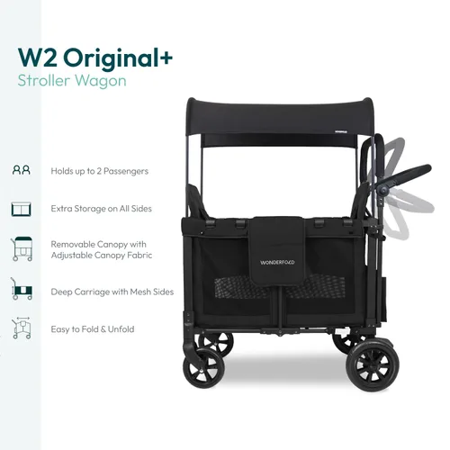 Vista 3 de WONDERFOLD W2 - Cochecito doble original con 2 asientos altos cara a cara con arneses de 5 puntos, puerta frontal con cremallera de fácil acceso