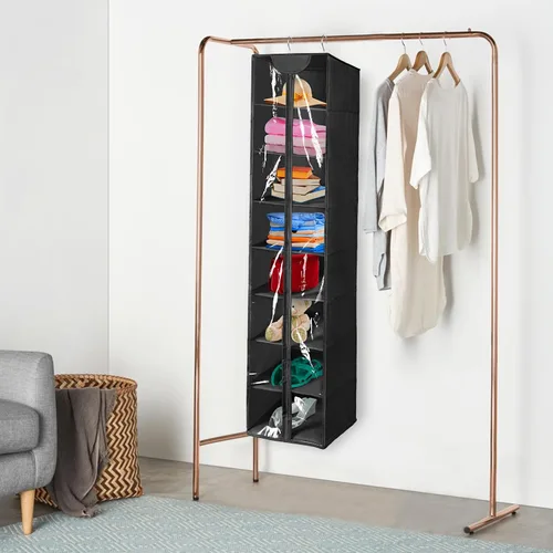 Vista 3 de Organizador colgante de PVC transparente de 8 niveles con cremallera, estantes de almacenamiento de suéter con cubierta, organizador de zapatos