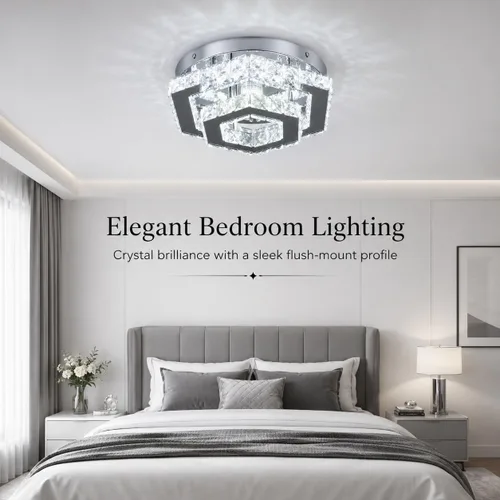 Vista 2 de Candelabro LED Moderno de Montaje al Ras Lámpara de Techo Candelabros de Cristal para Sala de Estar Dormitorio Comedor Cocina (6500K Blanco Frío)