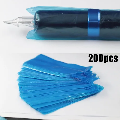 Vista 3 de 200pcs cubiertas azules de la pluma del tatuaje, mangas plásticas desechables para bolígrafos estándar de la máquina