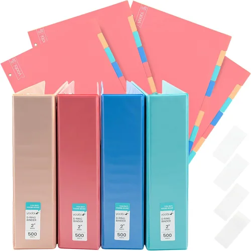 Vista 10 de Yoobi Carpeta azul de 3 anillas, carpeta de 1 pulgada con anillos redondos en D y 2 bolsillos, organizador duradero, sin PVC con capacidad de 275