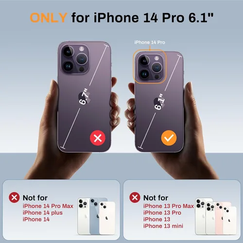 Vista 2 de Funda para iPhone 14 Pro, protección contra caídas de grado militar, compatible con MagSafe, soporte integrado y protector de lente de cámara, funda