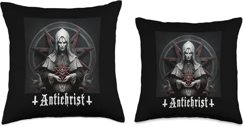 Vista 3 de Satan, 666, Satanic Baphomet Tees Anticristo, Satán, Monja malvada, Satanista, Gótico, Diablo, Almohada de 16 x 16 pulgadas, Multicolor