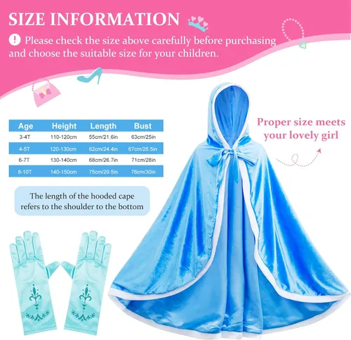 Vista 4 de Skylety Juego de 7 piezas de disfraz de princesa con capucha para niñas pequeñas, cosplay, fiesta, cumpleaños
