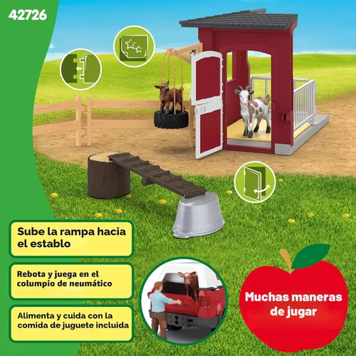 Vista 5 de Schleich Farm World – Juego de 31 piezas de establo de cabras con 2 figuras de cabras y accesorios – Juguetes de animales de granja para niños