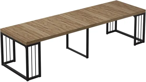 Vista 8 de KEIKI Mesa de comedor plegable extensible de 23.62 a 118 pulgadas de largo para 2 a 10 personas, muebles de madera moderna y rústica rectangular