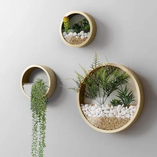 Vista 10 de Juego de 3 macetas de pared, modernas macetas redondas de vidrio para suculentas, maceta circular colgante de hierro para hierbas, cactus pequeño