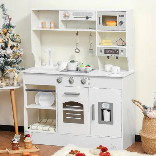 Vista 2 de SainSmart Jr. Cocina de Juguete para Niños, Juego de Cocina de Madera con Luces y Sonidos, Fabricadora de Hielo, Horno y Fregadero, Cocina