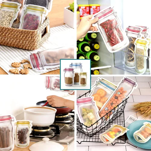 Vista 7 de KESTAR 30 bolsas con cremallera para tarros de masón, bolsas de almacenamiento de especias, bolsas reutilizables para guardar alimentos, bolsas