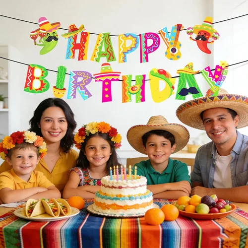 Vista 4 de Whaline 2 pancartas mexicanas de feliz cumpleaños Colorful Mexican Bunting Garland, Pre-assembled Cinco De Mayo Hanging Decor for Mexican Carnival