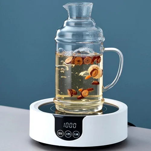 Vista 5 de Sizikato Jarra de agua clásica de vidrio ámbar de 36 onzas con vaso de cristal.