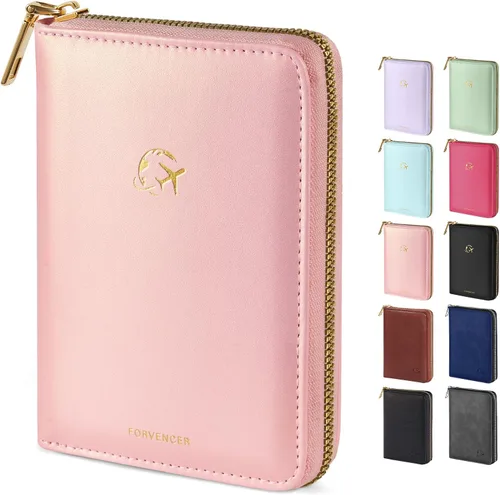 Vista 17 de Forvencer Funda para pasaporte con cierre de cremallera seguro, cartera de pasaporte premium para viajes, bonita funda de tarjeta de bloqueo RFID