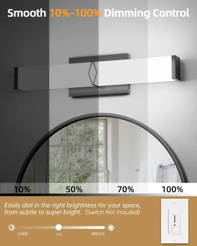 Vista 3 de Lámparas de baño sobre espejo, luces modernas de tocador de 16 pulgadas para baño, barra de luz LED regulable de 20 W, 2000 lm, accesorios de Negro