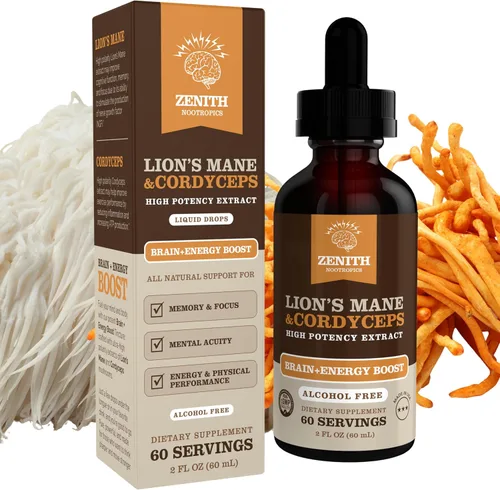 Vista 7 de Suplemento de melena de león y cordyceps - Apoyo cerebral y energético - Enfoque, memoria, claridad, inmunidad - Tintura vegana sin alcohol