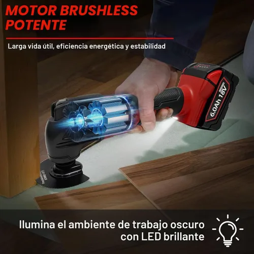Vista 3 de Multiherramientas oscilantes para batería Milwaukee de 18 V, multiherramienta inalámbrica con 6 velocidades variables 8,500-21,000 RPM, 23 piezas