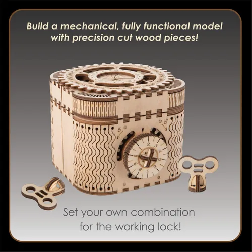 Vista 5 de MindWare Gearjits: Treasure Box - Rompecabezas de construcción 3D de madera de 158 piezas para adolescentes y adultos - Modelo de construcción