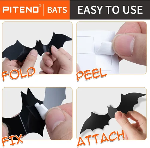 Vista 3 de Piteno® 96Pcs Bats Halloween Decorations Party Supplies, Realistic PVC 3D Black Scary Bat Stickers for Creepy Home Decor Halloween Party Decorations