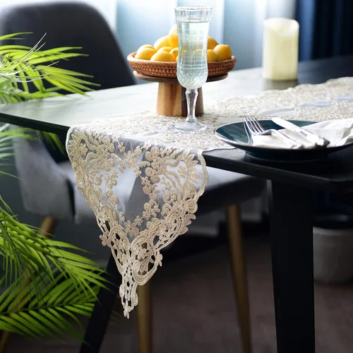 Vista 10 de SUTAVIA Camino de mesa de encaje bordado, pañuelo clásico rectangular de macramé, para cocina, comedor, mesa de café, bufanda de mantel y banquete