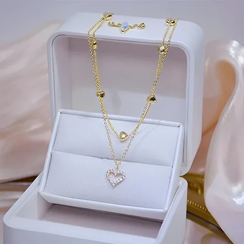 Vista 5 de Collar de corazón de oro para mujer, colgante de corazón para niñas, collar de moda para adolescentes, joyería chapada en oro real de 14 quilates