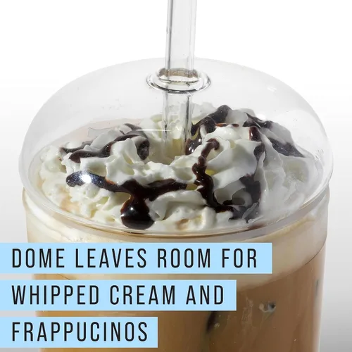 Vista 3 de Maplefield Vaso de vidrio con tapa de cúpula, 16 onzas, reutilizable, para café helado con pajilla, resistente a derrames, para frappes y licuados