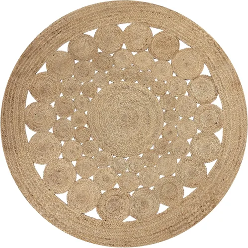 Vista 3 de REDEARTH · Alfombra Redonda – Alfombra de Yute Natural Embrace de 5 Pies, Trenzada Festoneada de Abaca, Hecha por Artesanos, Alfombras de Yute