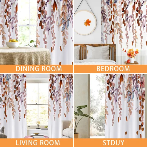 Vista 6 de Hexagram - Cortinas de otoño para sala de estar de 63 pulgadas de largo, juego de 2 paneles - Cortinas traslúcidas para sala de estar