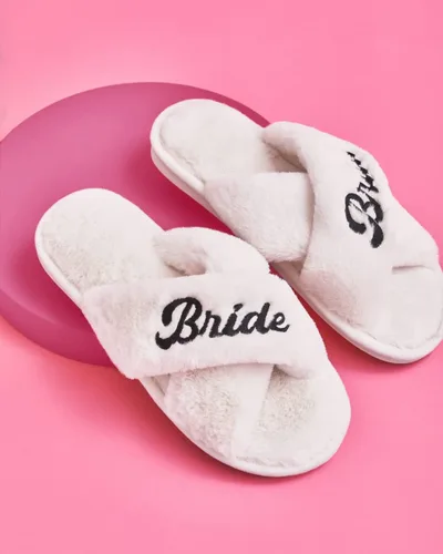 Vista 5 de xo, Fetti Pantuflas de novia, piel blanca, decoraciones de despedida de soltera, sandalias de día de boda, regalo de dama de honor, regalo