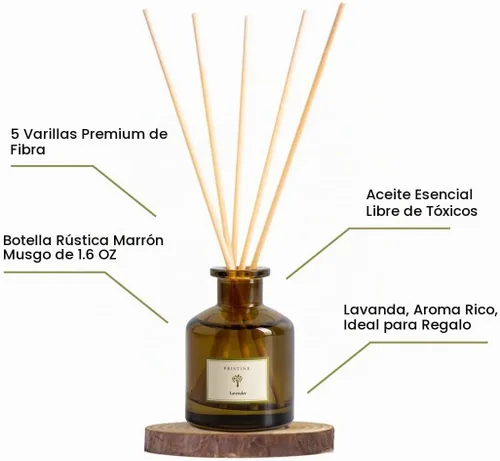 Vista 4 de PRISTINE Lavender Dream - Difusor de varillas para el hogar Difusores de varillas de fragancia fresca de lavanda y eucalipto, difusor de aceite