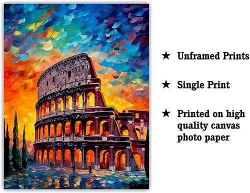 Vista 2 de Bestbuddy Pet 8 x 10 sin marco noche estrellada Roma, Coliseo, gladiador, hito histórico, Italia, gira mundial, pintura al óleo familiar, póster