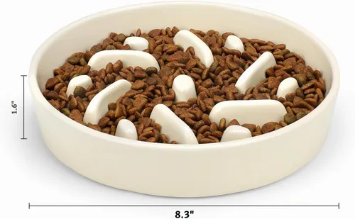 Vista 6 de Cuenco de cerámica para perros de alimentación lenta, 2 tazas de plato de Laberinto - Blanco