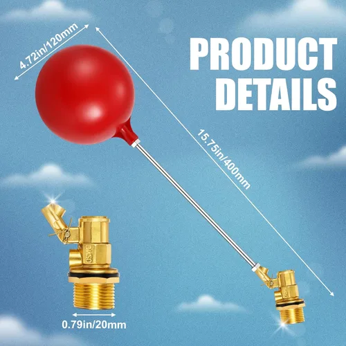 Vista 2 de Válvula de flotador de acero inoxidable de 3/4 pulgadas para tanque de agua y canal, diseño resistente con varilla de ángulo ajustable, bola