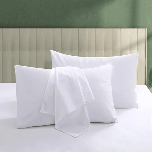 Vista 10 de Juego de 2 protectores de almohada 100% algodón egipcio, 600 hilos tamaño estándar con cremallera, fundas refrescantes de tejido satinado, Beige