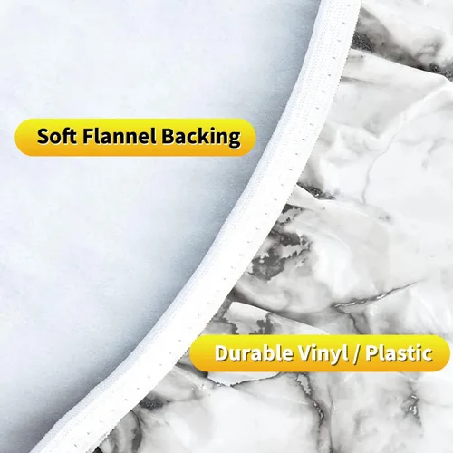 Vista 3 de Mantel redondo de vinilo de plástico ajustable con reverso de franela y borde elástico, protector de mesa impermeable para mesa de comedor