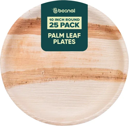 Vista 10 de BOSNAL - Platos biodegradables de hoja de palma, 4 pulgadas, cuadrados, 25 piezas, compostables, estilo de bambú y madera, apilables, grado