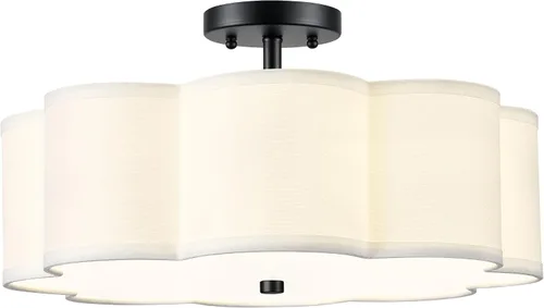 Vista 27 de Lámpara de Techo Semiempotrada Dorada, 3 Luces Accesorios de Iluminación de Techo de 12.5" con Pantalla de Tela en Forma de Flor, Luces de Tambor