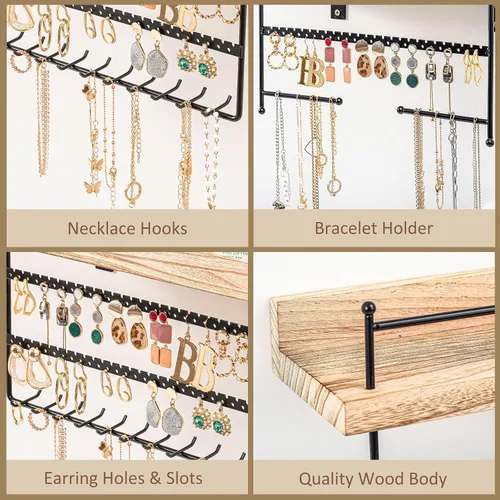 Vista 6 de Lolalet Organizador de joyas colgante con montaje en pared con ganchos para aretes, pulseras y collares - Instalación fácil, soporte de joyería