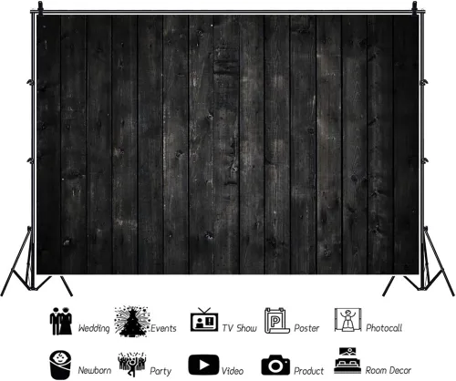 Vista 2 de Telón de fondo de fotografía de pared con textura de madera oscura de 5 x 3 pies, estilo vintage, retro, negro, tablero de madera negra, fondo