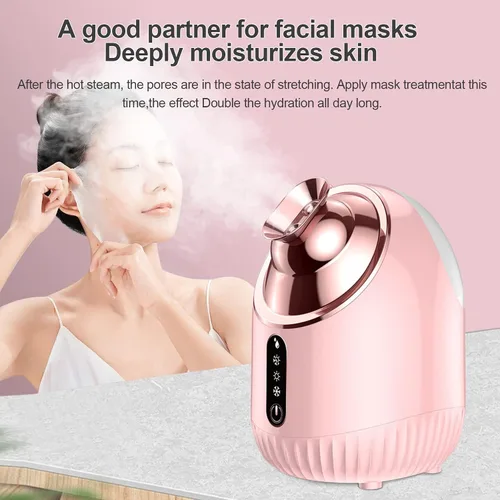 Vista 4 de Vaporizador facial - Vaporizador facial nano iónico con niebla fría, cálida y caliente, tanque de agua grande de 8.1 fl oz, humidificador de cara