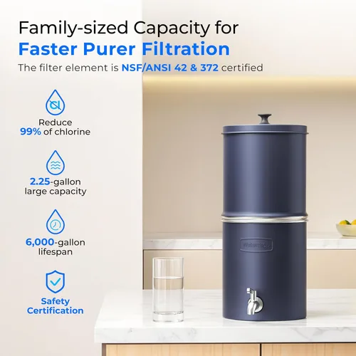 Vista 2 de Sistema de filtro de agua por gravedad Waterdrop 2.25G, estándar NSF/ANSI 42 y 372, sistema de acero inoxidable con 2 filtros de carbón, reduce